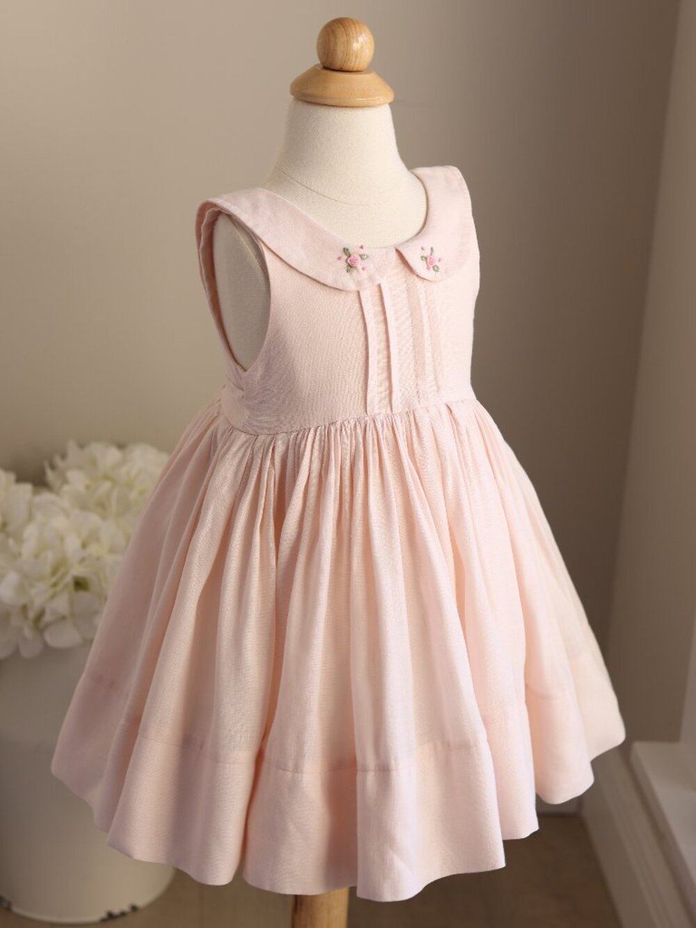Pink Linen Dress Dollcake Hand Embroidery Heirloom Tucks Special Collar Size 3